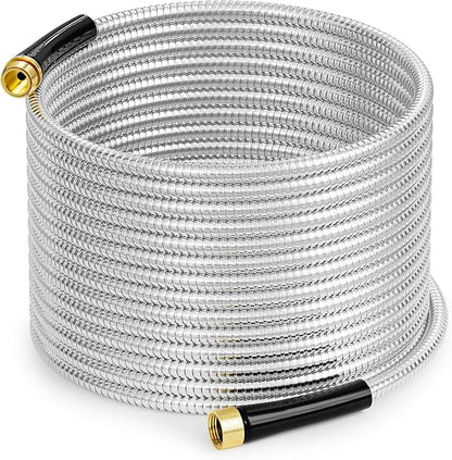 Metal Garden Water Hose 50 FT, Flexible and Lightweight, Heavy Duty Stainless Steel Pipe with Brass Fittings for Reel, Yard, Outdoor, Boat