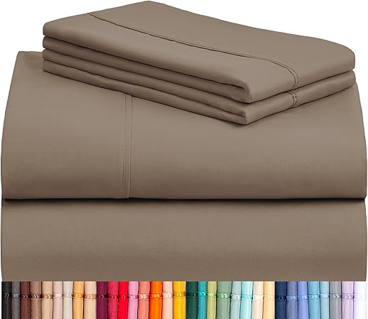 LuxClub 4 PC King Sheet Set, Breathable Luxury Bed Sheets, Deep Pockets 18" Wrinkle Free Cooling Bed Sheets Machine Washable Hotel Bedding Silky Soft - Dark Khaki King