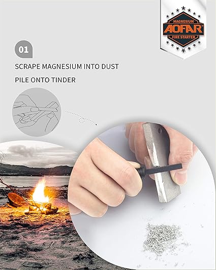 AOFAR Magnesium Fire Starter AF-382 (2-Pack) and AF-374 (2-Pack) Waterproof Fire Steel Pouch for Camping, Hiking, Hunting