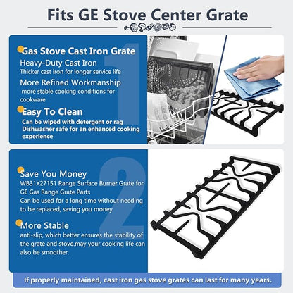 WB31X27151 WB31X24736 Stove Grate Replacement for GE Grate Cooktop Grids Gas Cooktop Grids GE Side Surface Oven Grids GE Cast Iron Stove Top Cooking Grids Parts Replacement 1 pc.