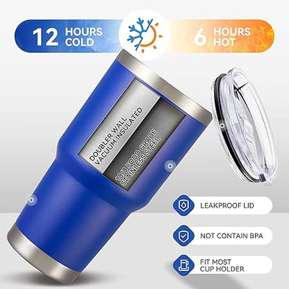30 oz Tumbler with Lid Stainless Steel Tumblers Vacuum Insulated Cup Reusable Powder Coated Travel Mug Double Wall Leak Proof Portable Cups Keep Cold Drinks for 12 Hours, Blue, 1 Pack
