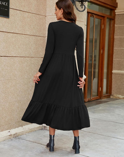 Kirundo 2026 Women's Short Sleeve Summer Dresses Crewneck Long Sundress Casual Flowy Tiered Maxi Dress with Pockets.