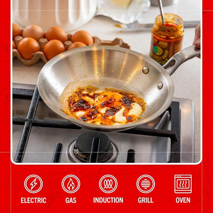 Heritage Steel Eater Series 8.5 Inch Frying Pan | Made in USA | 5-Ply Fully Clad Stainless Steel | Stay Cool Handle Design | Induction Ready & Non-Toxic