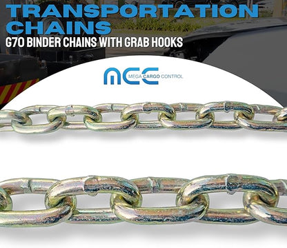 5/16" x 20' G70 Transport Chains with Clevis Grab Hooks - 4,700 LB Working Load Limit for Tow and Hauling on Flatbed, Trailers, Truck (1 - Pack)