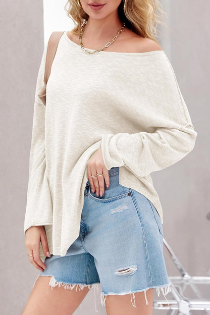 Tankaneo Womens Long Sleeve Shirts Oversized Lightweight Sweaters Crewneck Side Slit Hem Casual Blouse Tunic Tops