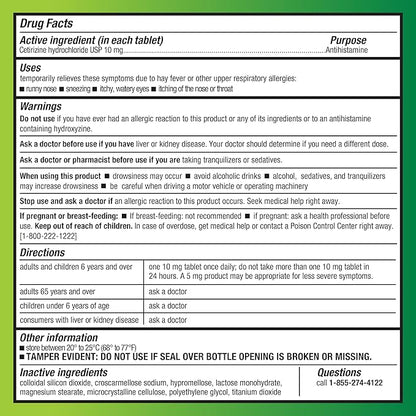 Basic Care All Day Allergy, Cetirizine Hydrochloride Tablets, 10 mg, Antihistamine, 90 Count (Packaging may vary)