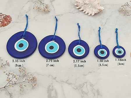 Blue Evil Eye Hanging Ornament Set of 5 - Turkish Glass Nazar Home Protection Charm - Wall Decor for Housewarming, Blessing, Wedding  Engagement