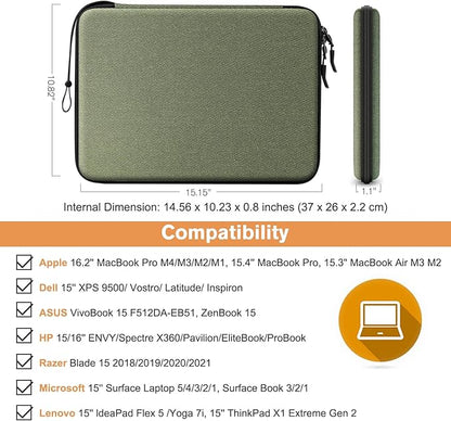 FINPAC Hard Laptop Sleeve Case for 15.3 inch MacBook Air M3 M2 2024, 16.2 inch MacBook Pro M4/M3/M2/M1 Pro/Max A2991 A2780 A2485 A2141, Waterproof Case for Surface Laptop/Book, Olive