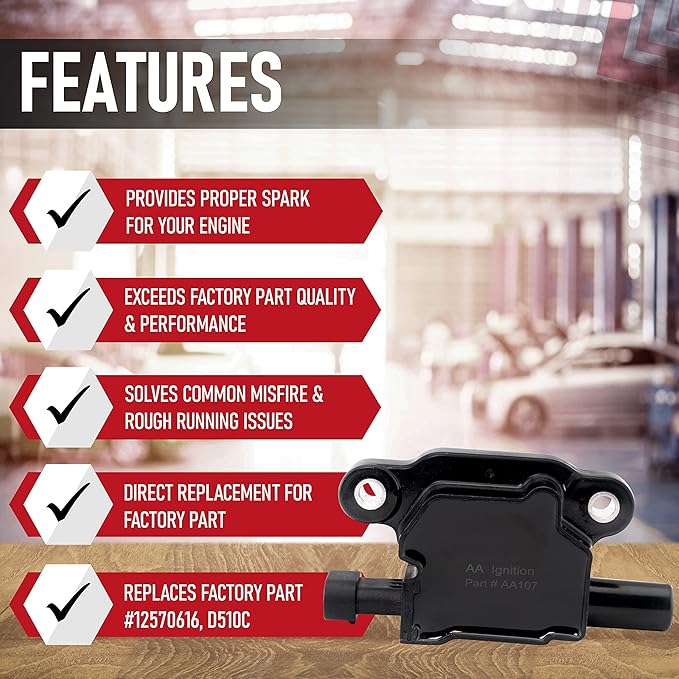 Ignition Coil Pack - Replaces 12570616, D510C - Compatible with Chevrolet, GMC, Cadillac 5.3L, 6.0L V8  More - G8, Grand Prix, H3, Tahoe, Yukon, Silverado, Impala, Envoy, Trailblazer