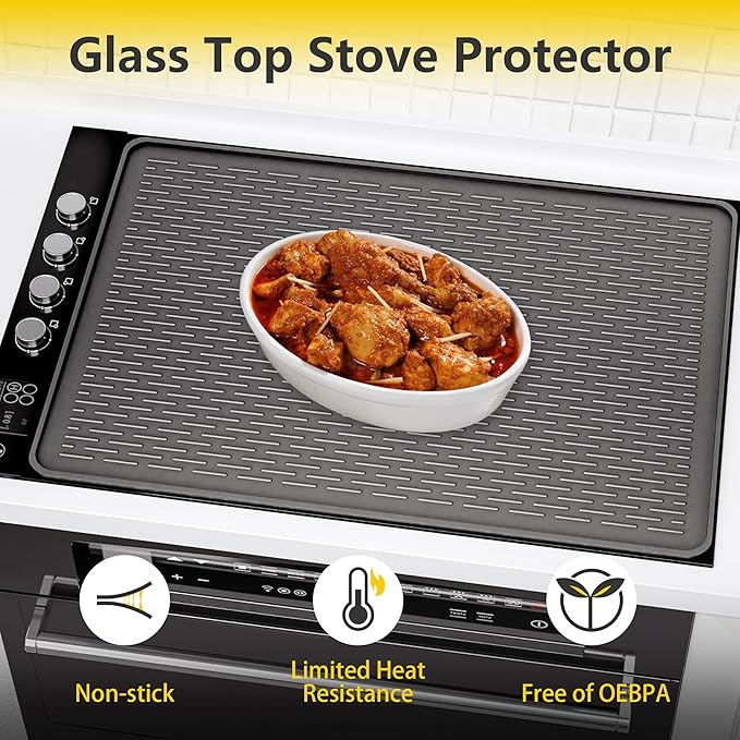 Extra Large Silicone Stove Top and RV Stovetop Cover - 28"x20" Heat Resistant Glass Cooktop Protector and XL Dish Drying Mat for Kitchen Counter
