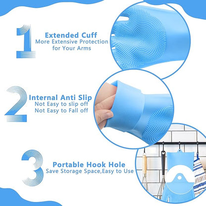 Pet Grooming GlovesHeat Resistant Dog Washing Gloves with High-Density Teeth, Dog Bath Scrubber with Enhanced Five Finger Design, Silicone Gloves for Dogs and Cats Bathing, Massage (Blue)