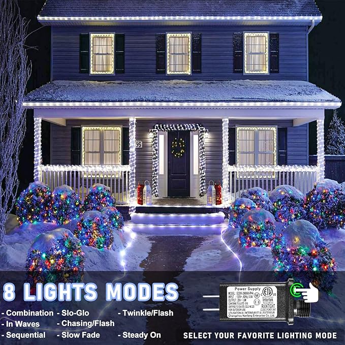 Rope Lights Outdoor, 66FT 200 LED Rope Lights for Indoor with Waterproof 8 Modes, Connectable Clear Tube Lights for Outside, Garden, Backyard, Patio, Deck, Pool, Tree Decorations - White