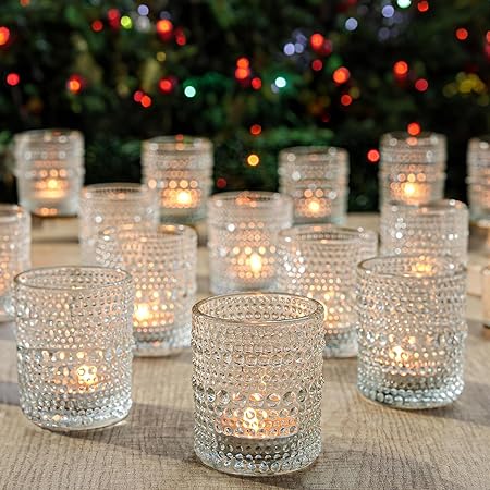 WGV Clear Trendy Pearly Votive Candle Holder 2.7" x 3.15"H, Bubbly Bead Textured Glass Tealight Candleholder, Home Accent Decor, 1 Pc
