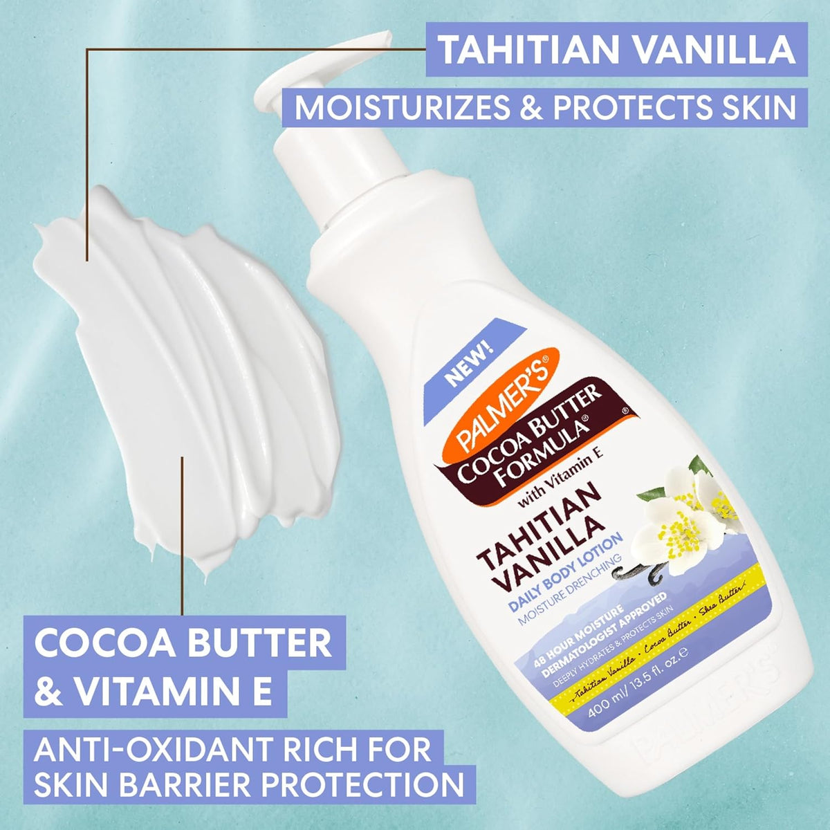 Palmer's Cocoa Butter Formula Tahitian Vanilla Body Lotion, 13.5 Oz, Daily Moisturizing Lotion for Dry Skin with Shea Butter & Vitamin E, Hydrates & Protects, Helps Provide 48-Hour Deep Moisture