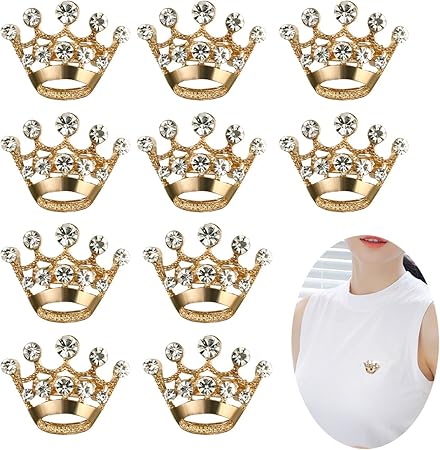 LUOEM 12 Pieces Crown Brooch Pin Fashion Diamante Wedding Party Pageant Tiara Crown Corsage for Wedding Valentine's Day Supplies (Gold)