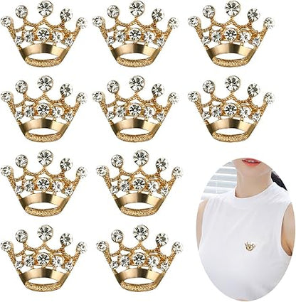 LUOEM 12 Pieces Crown Brooch Pin Fashion Diamante Wedding Party Pageant Tiara Crown Corsage for Wedding Valentine's Day Supplies (Gold)