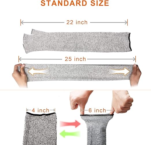 CAWANFLY Cut Resistant Sleeves with Half Finger Gloves, Level 5 Protection Protective Arm Safety Sleeves for Welding, Kitchen, Gardening (1 Pair)