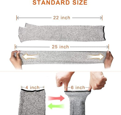 CAWANFLY Cut Resistant Sleeves with Half Finger Gloves, Level 5 Protection Protective Arm Safety Sleeves for Welding, Kitchen, Gardening (1 Pair)