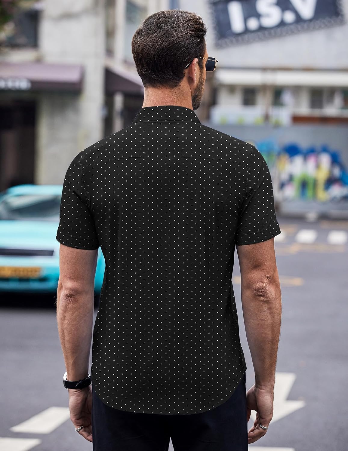 COOFANDY Mens Short Sleeve Button Down Shirts Wrinkle Free Dress Shirts Casual Polka Dot Print Shirt with Pocket.