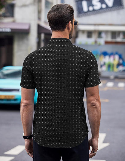 COOFANDY Mens Short Sleeve Button Down Shirts Wrinkle Free Dress Shirts Casual Polka Dot Print Shirt with Pocket.