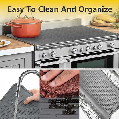 Extra Large Silicone Stove Top and RV Stovetop Cover - 28"x20" Heat Resistant Glass Cooktop Protector and XL Dish Drying Mat for Kitchen Counter