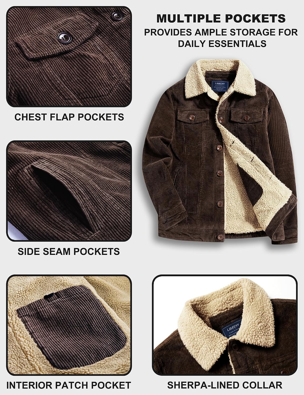Men's Corduroy Sherpa Lined Trucker Jacket Thickened Warm Winter Coat