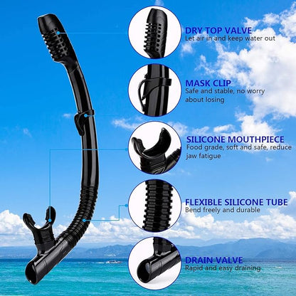 Dry Snorkel Easy Breath Diving Snorkel for Snorkeling Scuba Diving Swimming with Top Dry Valve and Food Grade Silicone Mouthpiece for Adult Youth
