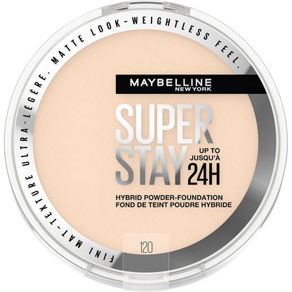 Maybelline Super Stay Up to 24HR Hybrid Powder-Foundation, Medium-to-Full Coverage Makeup, Matte Finish, 120, 1 Count ( No Original Box )