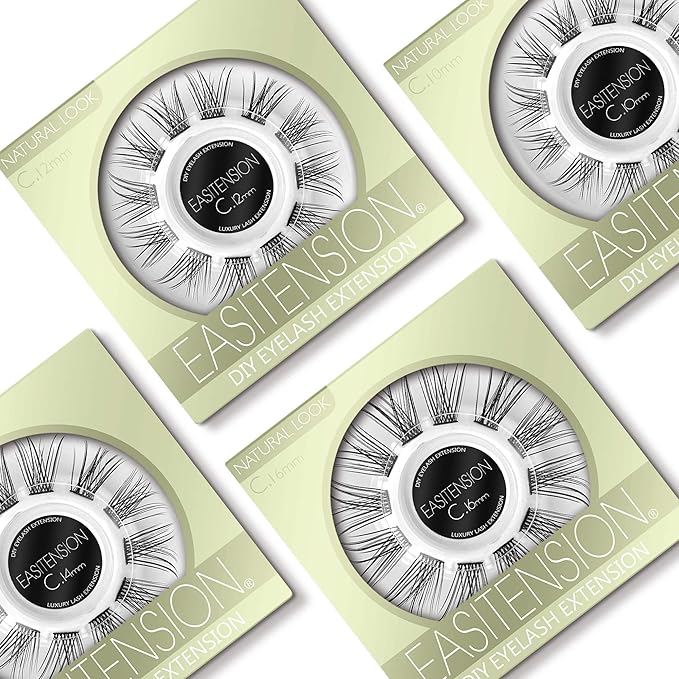 DIY Eyelash Extension, Glue Bonded Band Individual Lash 12 Clusters Natural Lashes Set, Home Eyelash Extension, C curl Lashes Pack (12MM-Natural)