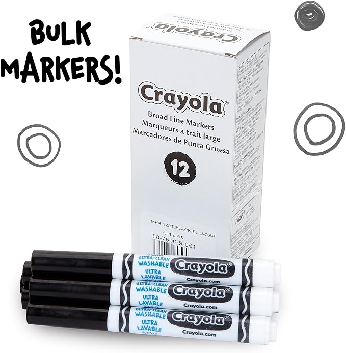 Crayola Washable Markers - Black (12ct), Kids Broad Line Markers, Bulk Markers for Classrooms  Teachers