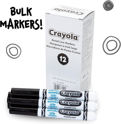 Crayola Washable Markers - Black (12ct), Kids Broad Line Markers, Bulk Markers for Classrooms  Teachers