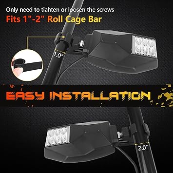 UTV LED Side Mirrors with Lights Aluminum Fits 1.75"-2 Inch Roll Bar Cage, Side Rear View Mirrors with LED Spot Light Compatible with UTV ATV Can am Maverick X3 Polaris RZR XP 1000 Yamaha