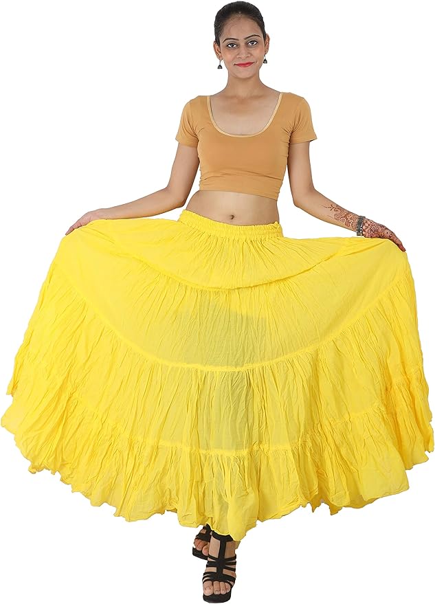 Wevez Women's Flowy Renaissance Long Maxi Tiered Peasant Dance Skirt, Plus Size 0X to 3X