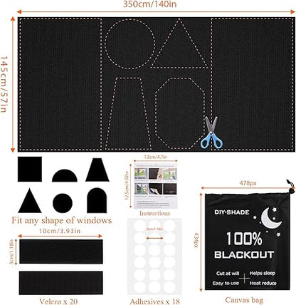 100 Blackout Curtains for Bedroom, Portable Blackout Shades, No Drill Black Out Window Blinds, Cut to Any Size, for Home Baby Nursery Travel Dorm (138" x 57")