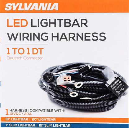 SYLVANIA - LED Light Bar Wiring Harness Kit - Weatherproof Deutsch Connector, 12V On Off Switch Power Relay Blade Fuse Off Road Lights LED Work Light, Spot Flood Combo, Single Lightbar (1PC)