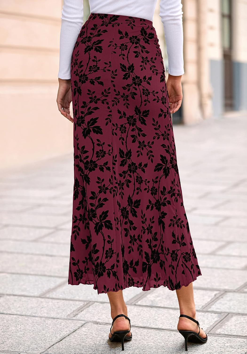 BTFBM Womens Floral Mesh Maxi Skirt Elastic High Waisted Boho Elegant Mermaid 2025 Summer Fall Long Skirts for Women
