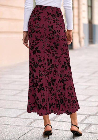 BTFBM Womens Floral Mesh Maxi Skirt Elastic High Waisted Boho Elegant Mermaid 2025 Summer Fall Long Skirts for Women