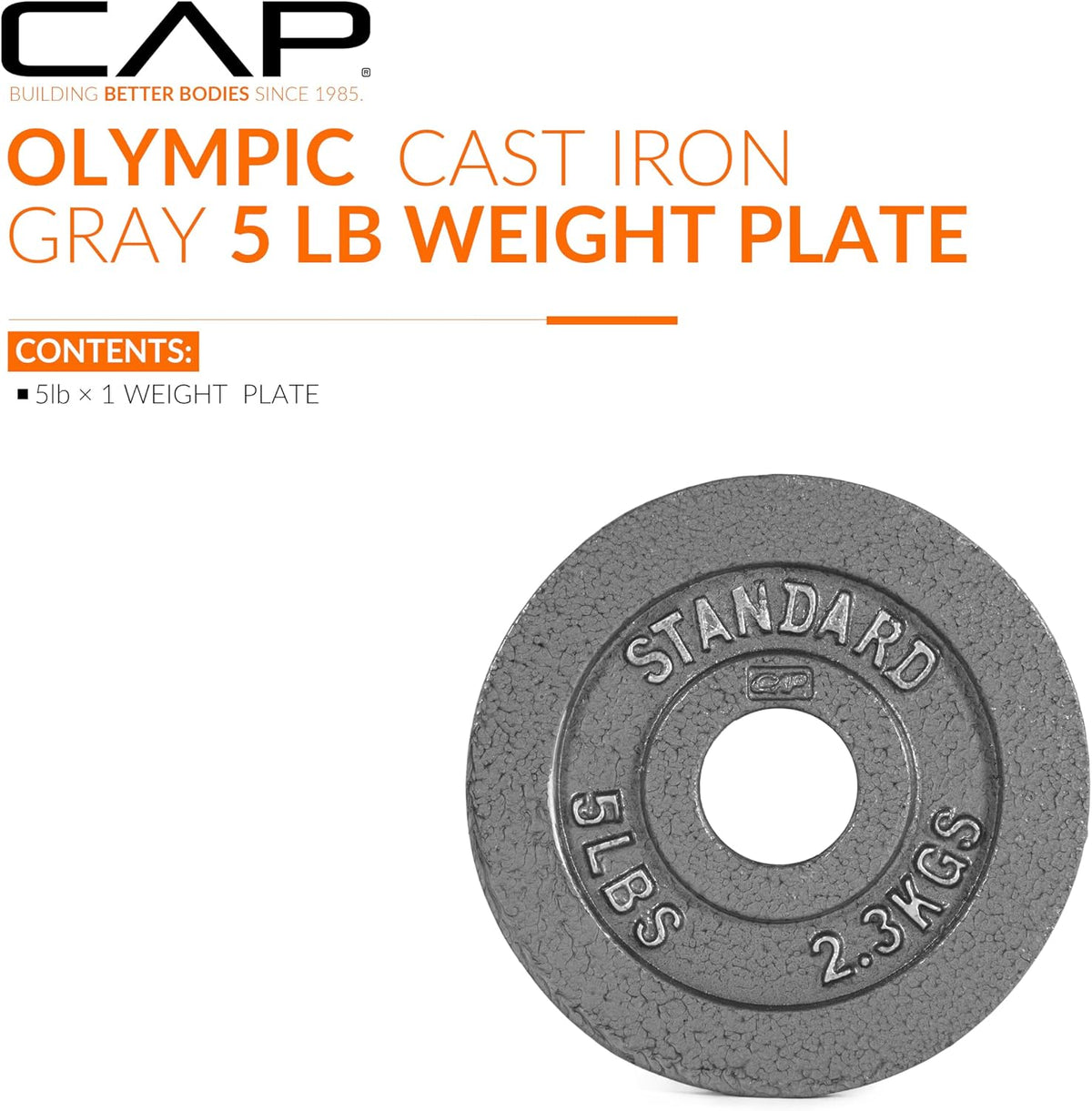 CAP Barbell 5 lb Olympic 2-Inch Cast Iron Weight Plate – Single