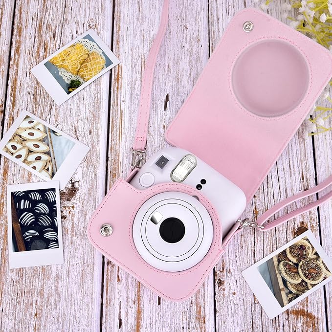 Sunmns Mini 12 Instant Camera Case, PU Leather Protective Compact Case Compatible with Instax Mini 12 Instant Camera (Pink)