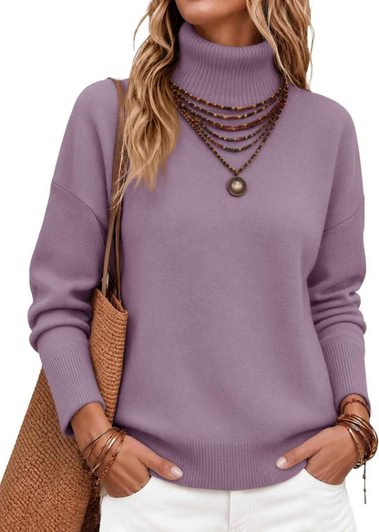Zeagoo Women's Turtleneck Sweater 2026 Fall Winter Chunky Knitted Pullover High Low Hem Trendy Basic Jumper Top .