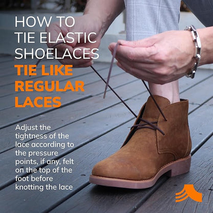2 Pairs One-Tie Elastic Round Dress Shoelaces, Eco-Positive Stretch Shoe Lace Turns ShoesBoots Into Slip-OnsNo-Tie