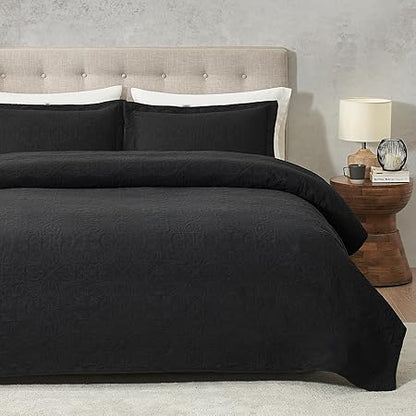 Hansleep White Quilt Queen Size - Baroque Ultrasonic All Season Bedspread Queen, Soft Lightweight Coverlet Bedding Set, 3 Piece (1 Quilt, 2 Pillow Shams)