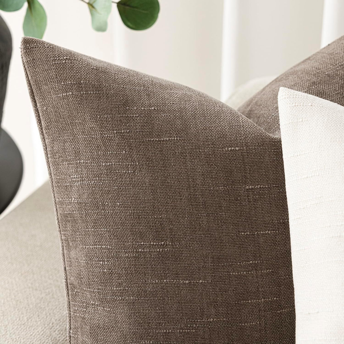 Foindtower Pack of 2 Soft Textured Chenille Throw Decorative Pillow Covers Square Accent Solid Cushion Cover Cozy Farmhouse Pillow Case with Zipper for Couch Sofa Bedroom Living Room 24x24 Inch, Taupe