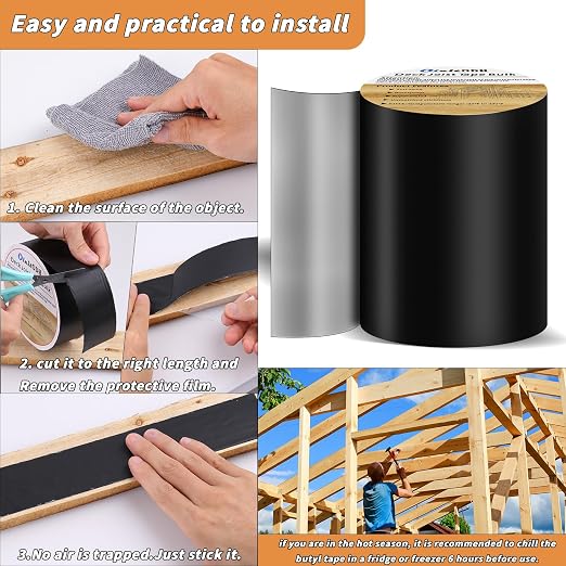 2 Rolls Butyl Joist Tape for decking, 6 Inch x 50 Feet Weatherproof Butyl Sealant Deck Tape Joist-Beam Deck Joist Tape Bulk for Wood Joists Decks Beams Roof
