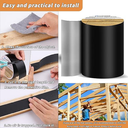 2 Rolls Butyl Joist Tape for decking, 6 Inch x 50 Feet Weatherproof Butyl Sealant Deck Tape Joist-Beam Deck Joist Tape Bulk for Wood Joists Decks Beams Roof