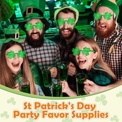 St Patricks Day Green Shamrock Glasses 6 PCS, Irish Four Leaf Clover Universal Fit Sunglasses Party Favor Supplies Accessories, Saint Patricks Gifts Decorations Photo Props for Parade Outfits Costume