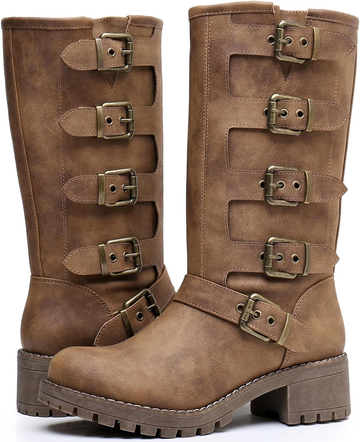 New But Not In Original Box. GLOBALWIN Chunky Mid Calf Fashion Dressy Motocycle Biker Military Style Combat Boots for Women Low Heel