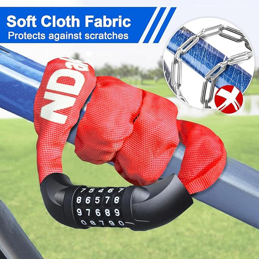 NDakter Bike Chain Lock, 5 Digit Combination Heavy Duty Anti Theft Bicycle Chain Lock,2.623.24.2756Ft Long Security Resettable Bike Locks for Bike, Bicycle, Scooter, Door, Gate, Fence-46mm Thick