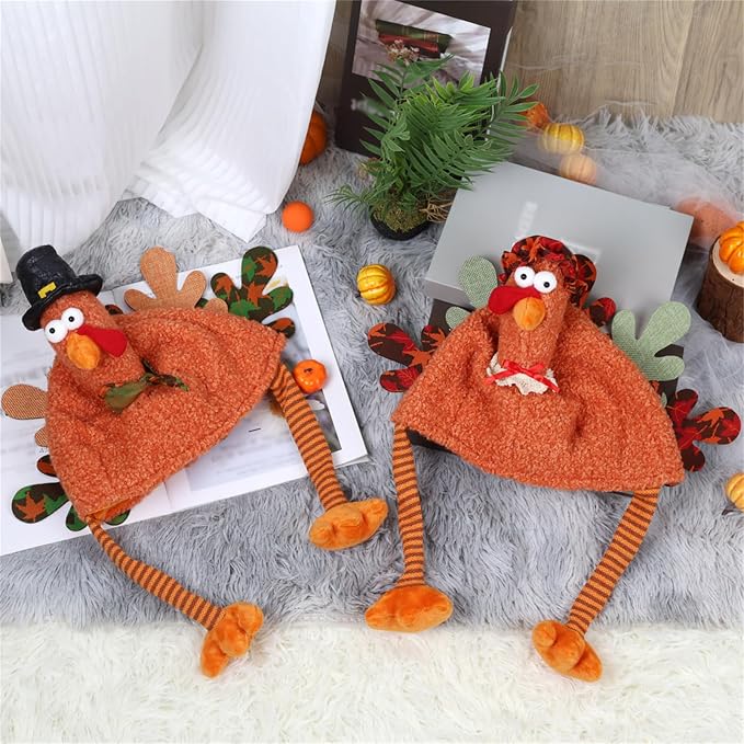 Full Head Turkey Headgear,Realistic Silly Turkey Hat Mask with Dangling Legs,Thanksgiving Plush Turkey Cap for Party