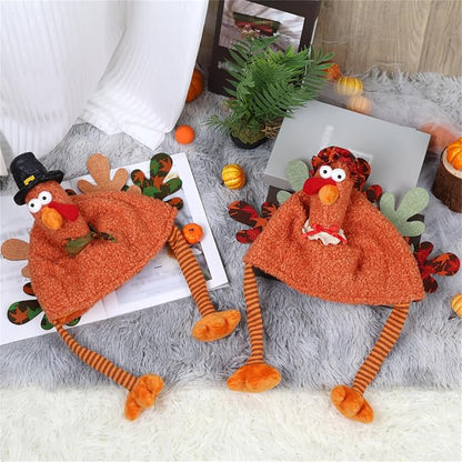 Full Head Turkey Headgear,Realistic Silly Turkey Hat Mask with Dangling Legs,Thanksgiving Plush Turkey Cap for Party
